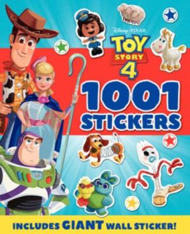 Toy Story 4: 1001 Stickers Book with vibrant reusable stickers of Woody, Buzz, and Forky, perfect for creative play.