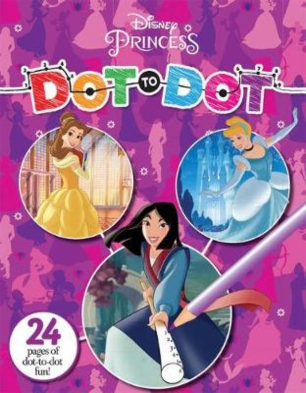 Engaging Disney Princess dot-to-dot activity book with 24 pages for kids to connect and color beloved characters.