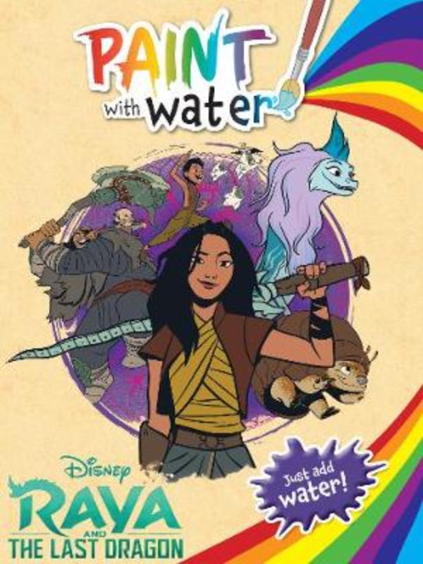 Paint with water activity book featuring characters from Raya and the Last Dragon, encouraging creativity for toddlers.
