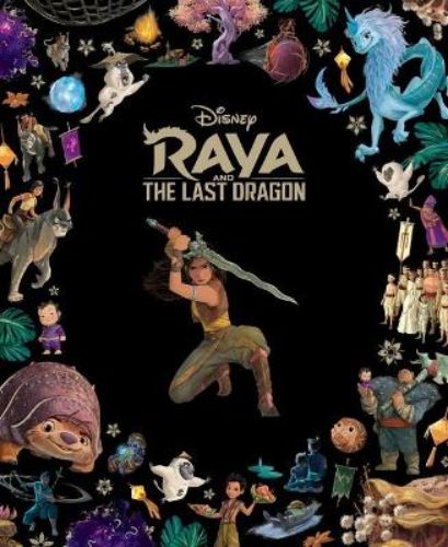 Hardback edition of 'Raya and the Last Dragon' featuring gold foil cover, vibrant illustrations, and a gold ribbon marker.