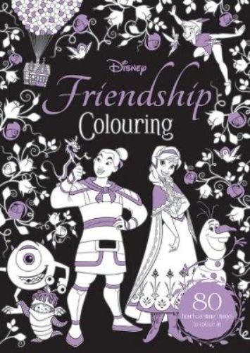 A beautifully illustrated adult coloring book featuring friendship-themed Disney characters, perfect for relaxation and creativity.