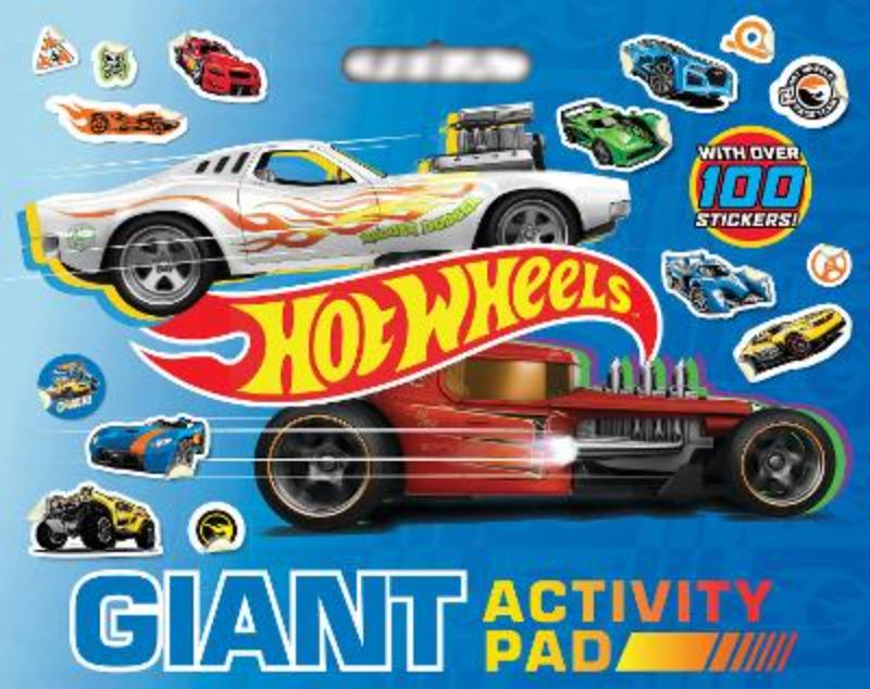 Hot Wheels Giant Activity Pad featuring 32 vibrant pages and 100 stickers for creative racing adventures.