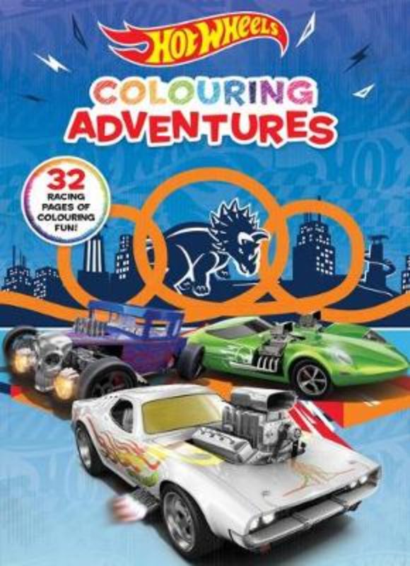 Activity book featuring Hot Wheels cars and scenes for kids to color, encouraging creativity and fine motor skills.
