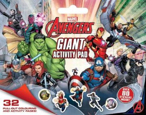 Oversized Avengers activity pad with puzzles, coloring, and stickers featuring Iron Man, Captain America, and more.