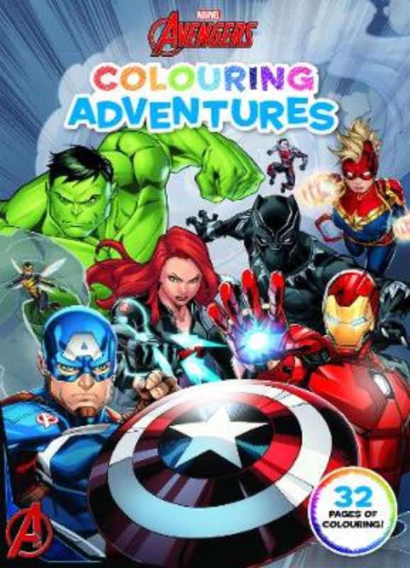 Children's colouring book featuring 32 pages of Marvel superheroes for creative fun and fine motor skill development.