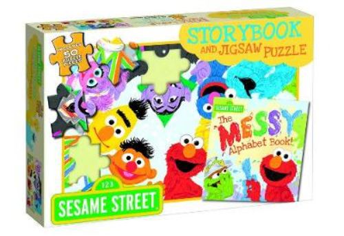 Sesame Street storybook and 50-piece jigsaw puzzle set featuring Elmo and friends for early learning and development.