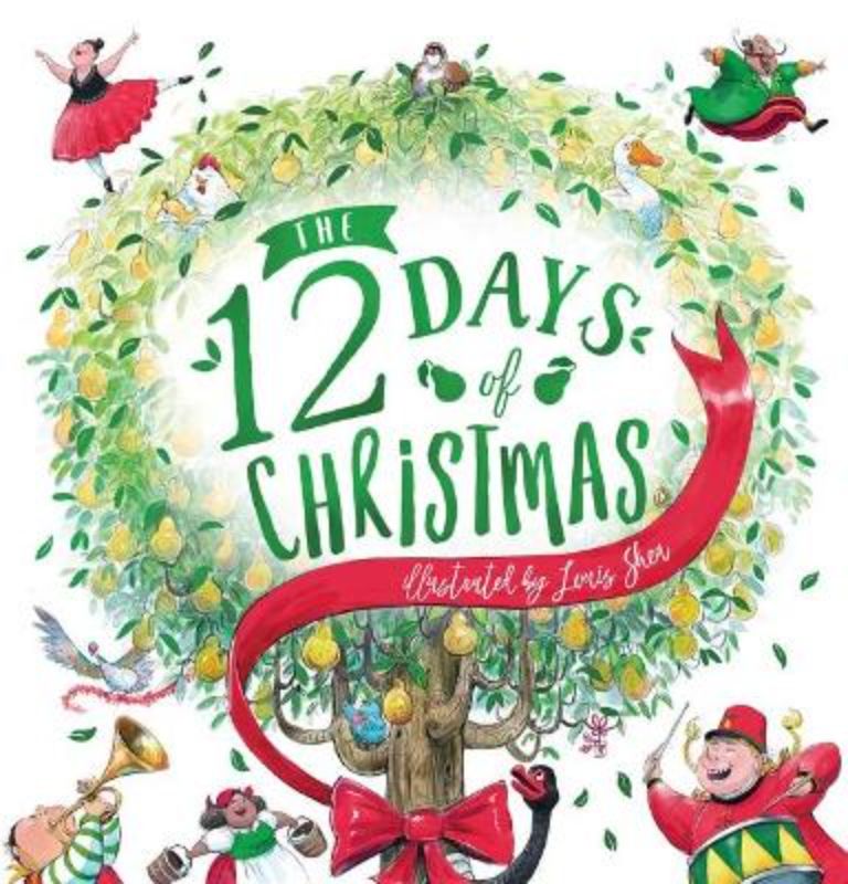 A beautifully illustrated hardback picture book, 'The 12 Days of Christmas', featuring whimsical gifts for children and families.