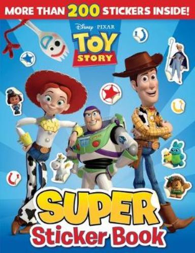 Colorful Toy Story Super Sticker Book with Woody, Buzz, and over 200 stickers for kids' creative activities and puzzles.