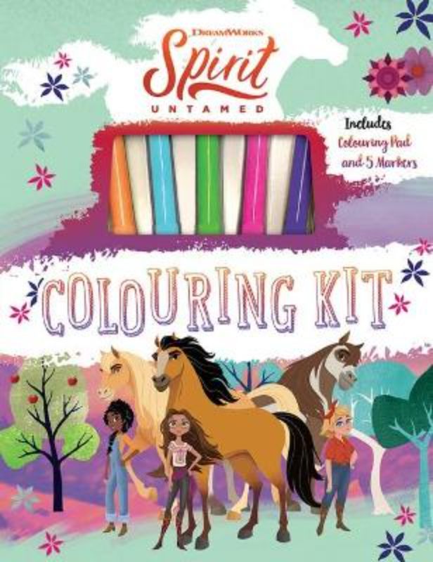 Coloring kit featuring 48 pages of Spirit Untamed illustrations for creative kids aged 4 and up.