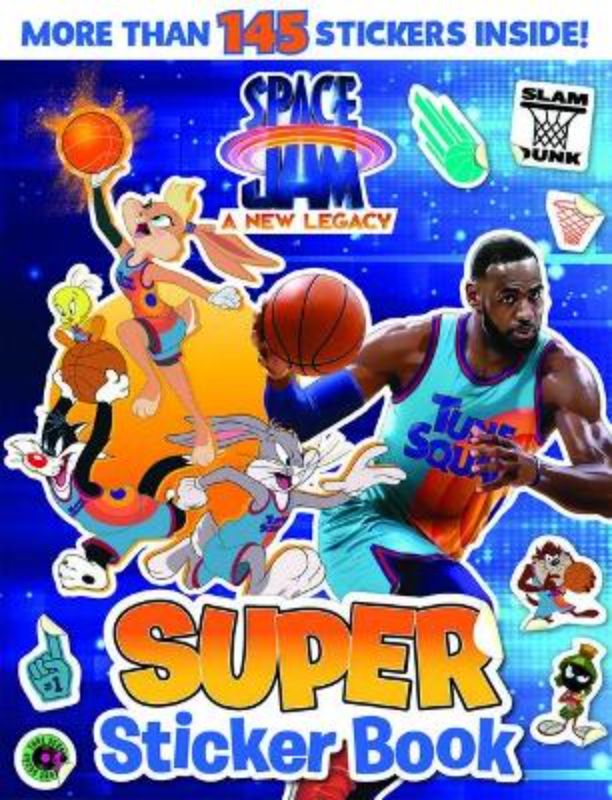 Vibrant Space Jam Super Sticker Book with 16 pages of stickers and activities featuring LeBron James and beloved characters.