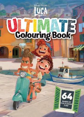 Colorful pages of the 'Luca: Ultimate Colouring Book' featuring Luca and friends exploring an Italian summer adventure.