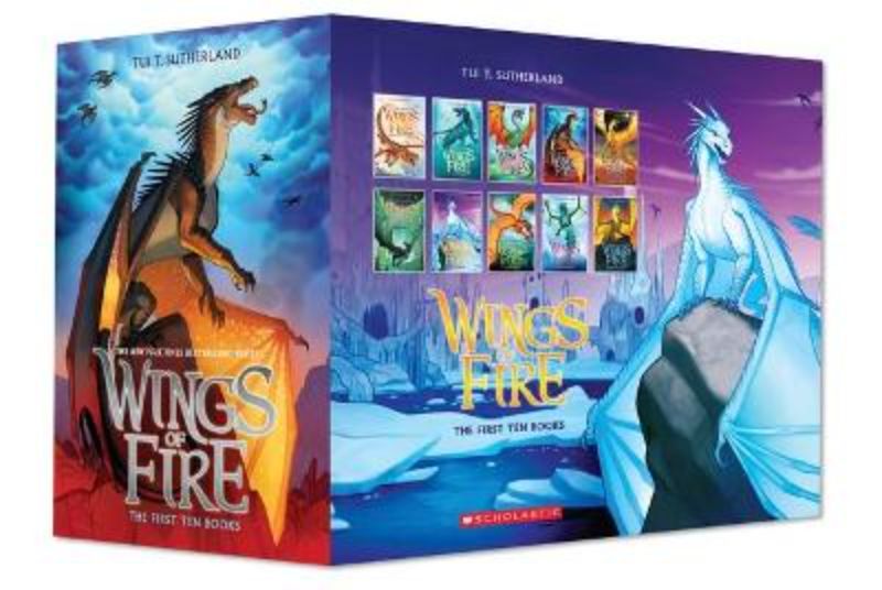 Box set of the first ten 'Wings of Fire' books by Tui T. Sutherland, featuring thrilling dragon adventures for young readers.