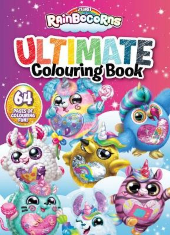 Colorful 'Rainbocorns: Ultimate Colouring Book' with 60 whimsical designs for kids to unleash their creativity.