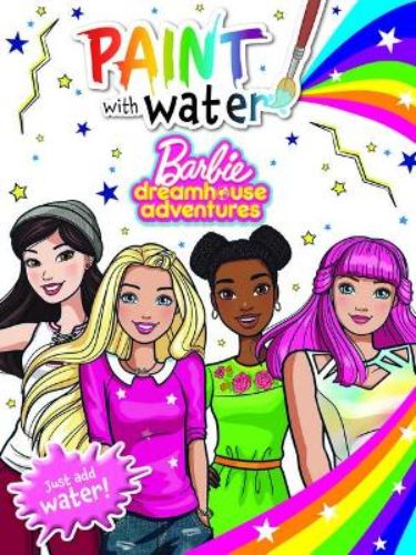 Activity book featuring Barbie and her sisters with watercolor painting pages and included paint palette for creative fun.