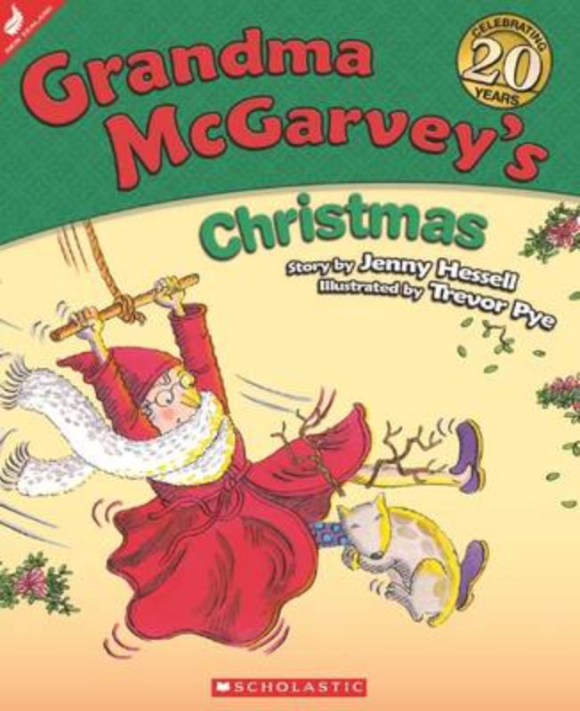 A children's book cover featuring Grandma McGarvey preparing for Christmas, filled with festive illustrations and warmth.