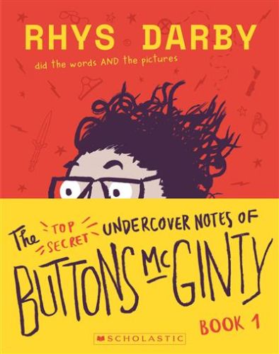Adventure-filled paperback novel featuring Buttons McGinty's undercover notes and mystery at a quirky boarding school.