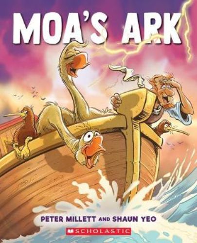 Children's book about two playful moa on Noah's Ark, featuring rhymes and charming illustrations for ages 3-7.