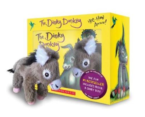 Dinky Donkey Box Set with plush toy and mini-book, featuring vibrant illustrations and rhymes for young readers.