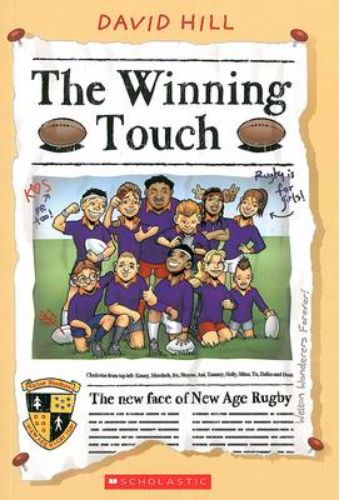 A paperback book titled 'The Winning Touch' featuring humorous rugby adventures for young readers, perfect for ages 8-12.