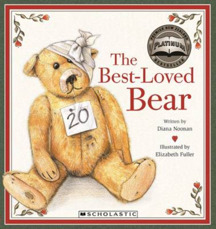 Colorful children's book titled 'The Best-loved Bear' featuring a teddy bear competition with a worn teddy.