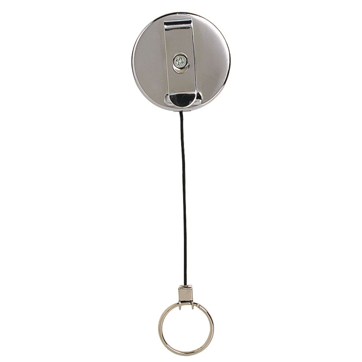 Rexel retractable key holder with nylon cord, featuring a sturdy design and clip for easy attachment and key access.