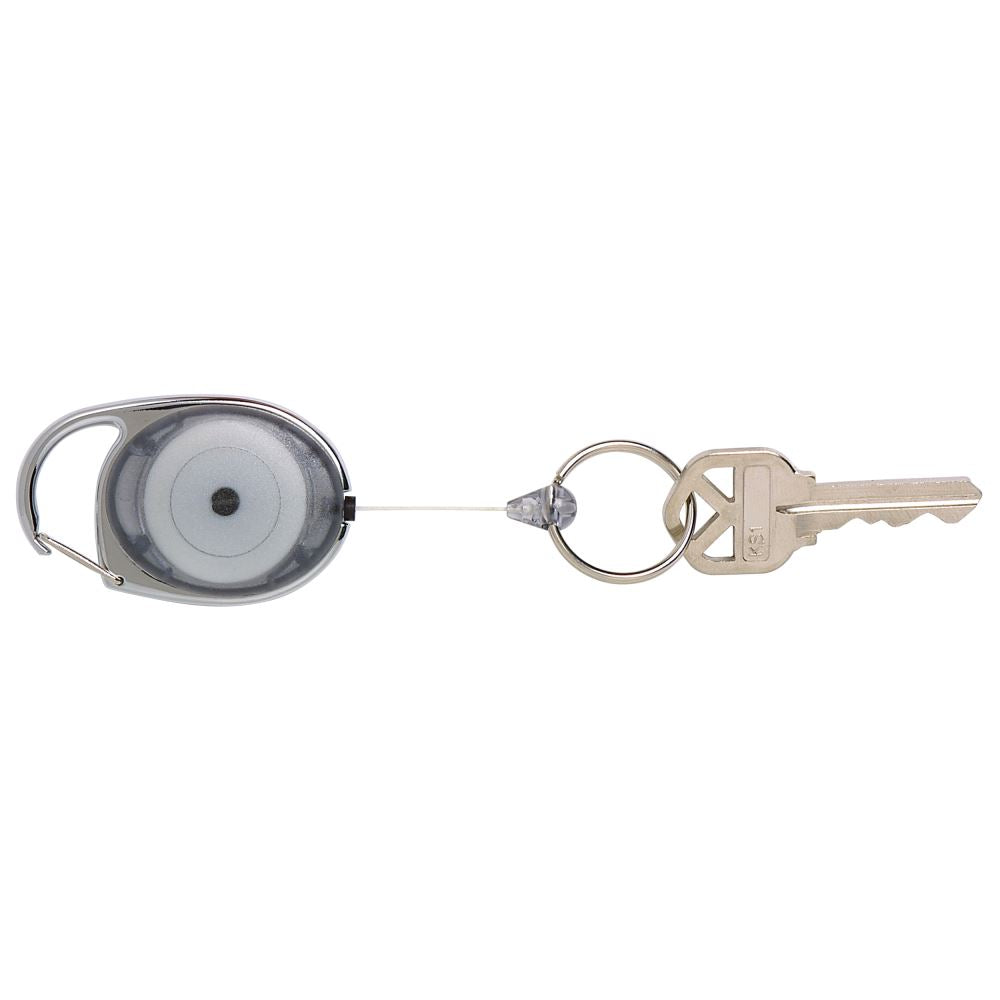 Rexel ID retractable key holder in charcoal with 25mm ring and 60cm nylon cord for easy key access.