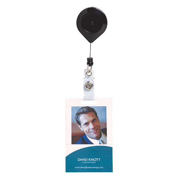 Pack of 6 Rexel retractable card holders with strap lock for secure, hands-free ID access and easy attachment to clothing.