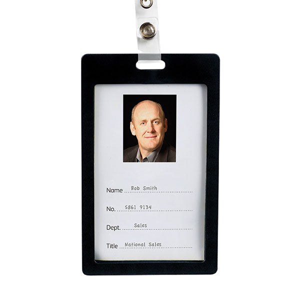Rexel black plastic card holder pack of 6, designed for durable ID protection in portrait orientation.