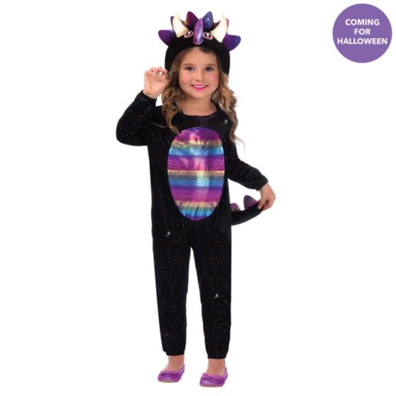 Bright all-in-one dinosaur costume for girls 4-6, featuring a hood, tail, and headband for imaginative play.