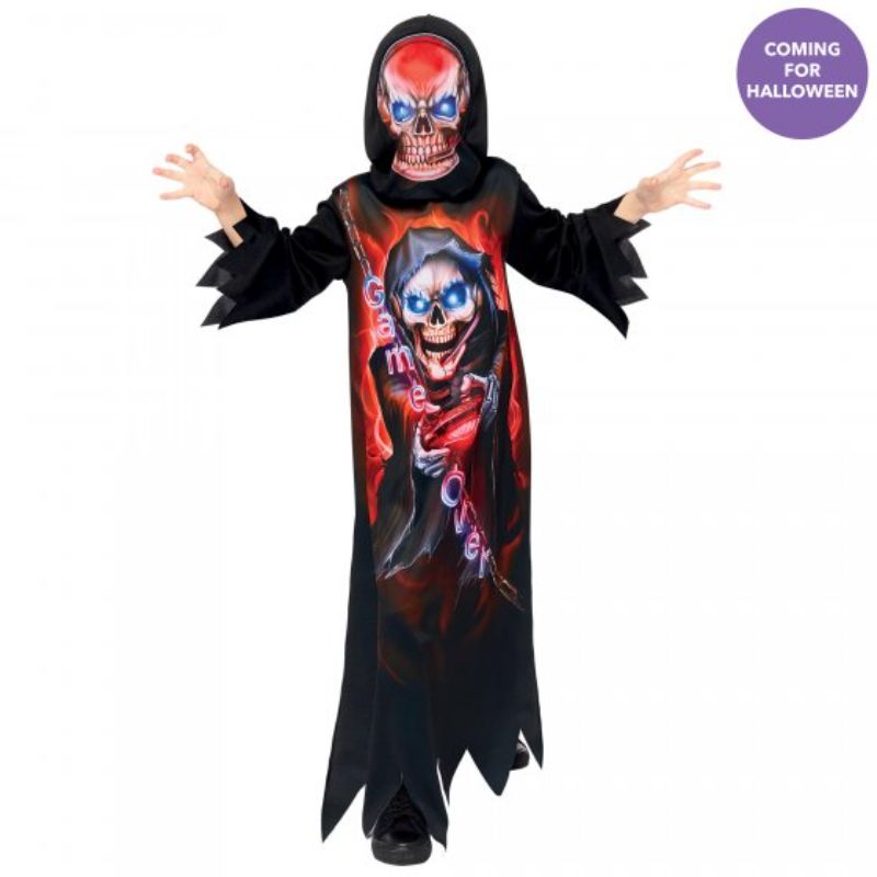 Costume Gaming Reaper for girls 10-12, featuring a stylish jumpsuit and matching mask, perfect for Halloween and cosplay events.