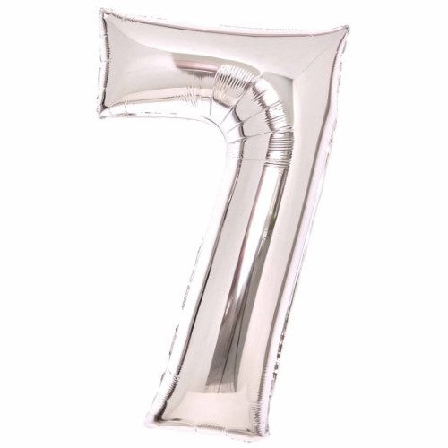 Large Silver Foil Balloon Number 7, 53cm wide x 89cm high, perfect for celebrations and milestone events.