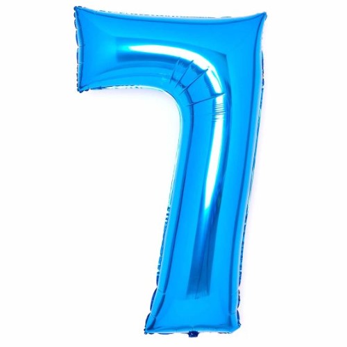 Large blue foil balloon in the shape of number 7, 53cm wide and 89cm high, ideal for festive celebrations.
