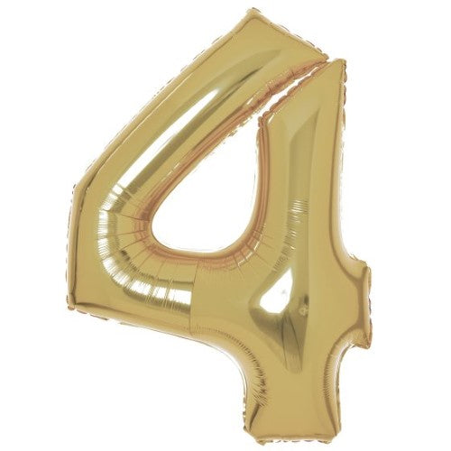 Large Number 4 White Gold Foil Balloon, 66cm wide and 93cm high, perfect for elegant celebrations and parties.