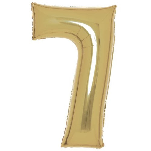 Large Number 7 White Gold Foil Balloon, 53cm wide by 89cm high, perfect for elegant celebrations and memorable decor.