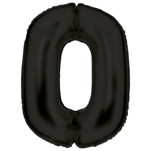 Large black foil balloon in number 0, 64cm wide and 90cm high, perfect for milestone celebrations and elegant decor.