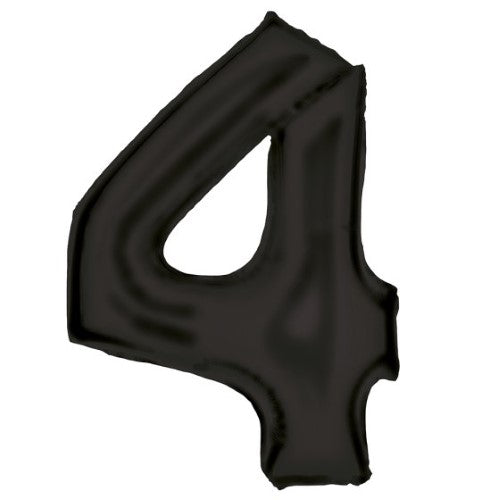 Large black foil Number 4 balloon, 66cm wide x 93cm high, perfect for elegant celebrations and milestones.
