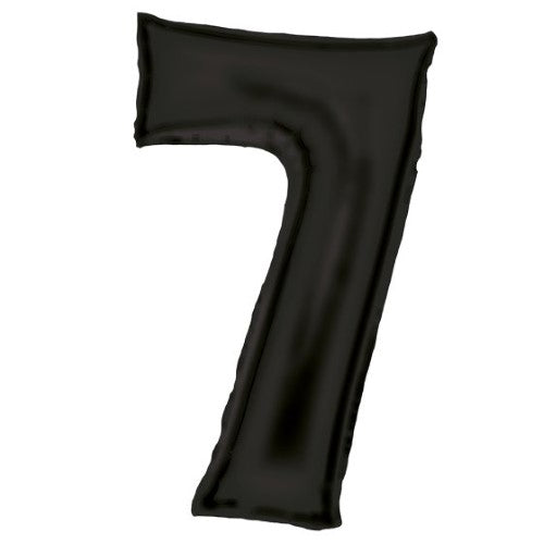 Large black foil balloon number 7, 53cm wide and 89cm high, perfect for celebrations and party décor.