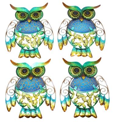 Blue Crackle Glass Owl Plaque (Set of 4)