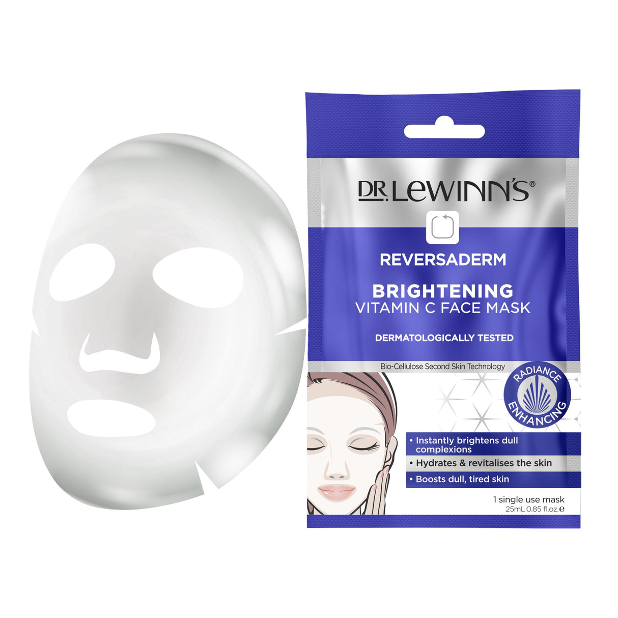 Dr. LeWinn's Brightening Vitamin C Face Mask with Bio-Cellulose technology for hydration and radiant skin.