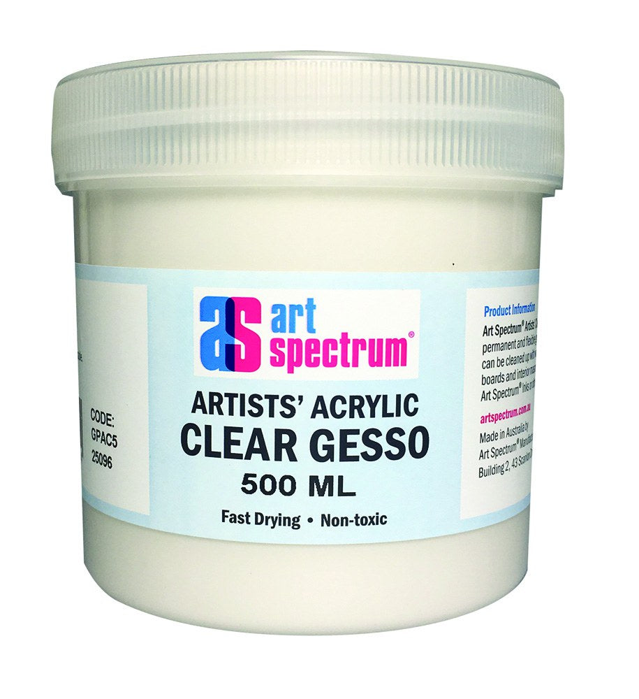 500ml bottle of AS Artists Clear Gesso, ideal primer for acrylic and oil paint with a smooth matte finish.