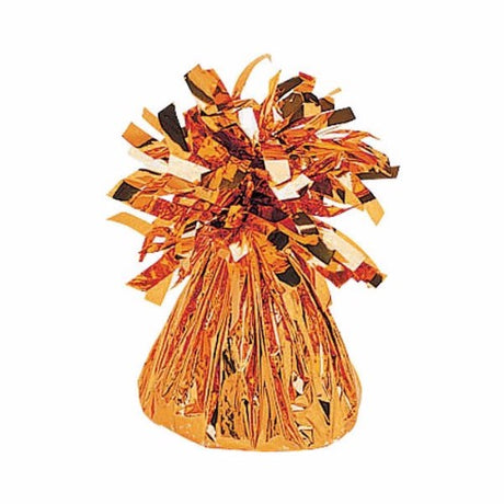 Heavy orange mylar balloon weight, 150g, perfect for securing balloons in place.