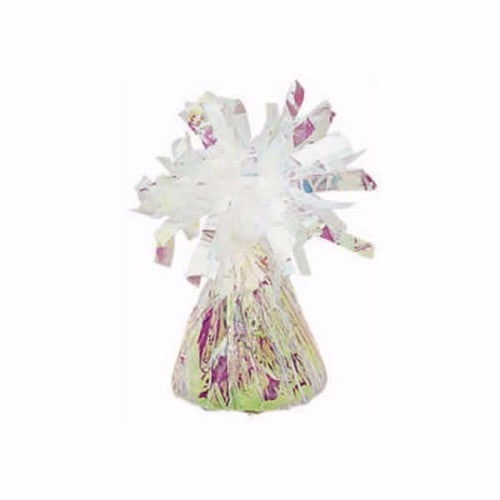 Iridescent mylar balloon weight, 150g, ideal for stabilizing balloons at parties and events.