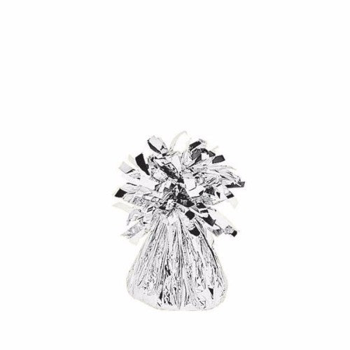 Silver mylar balloon weight, 150g, perfect for securing balloons at events.