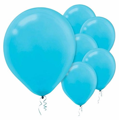Pack of 50 vibrant 12cm Caribbean Blue latex balloons, perfect for parties and festive celebrations.