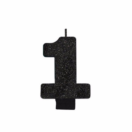 Elegant 8cm black glitter candle, perfect centerpiece for occasions, adding sparkle and charm to any decor.
