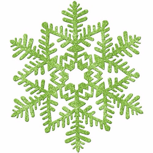 Green glitter snowflake hanging decoration, 17cm, perfect for festive decor and creating a winter wonderland atmosphere.