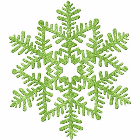 Green glitter snowflake hanging decoration, 17cm, perfect for festive decor and creating a winter wonderland atmosphere.