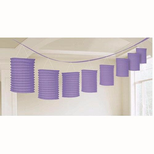 Vibrant purple lantern garland with 8 paper lanterns, 3.65m long, perfect for parties and weddings.