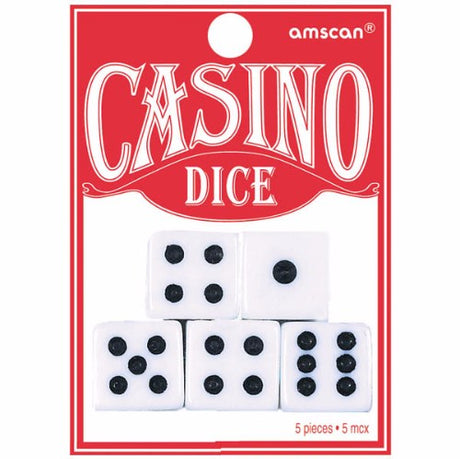 Pack of 5 premium playing dice with clear numbers, perfect for board and role-playing games.