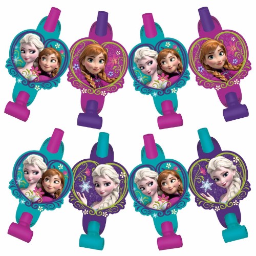 Colorful Frozen blowouts with medallions for festive celebrations, perfect for parties and winter-themed events. Pack of 8.